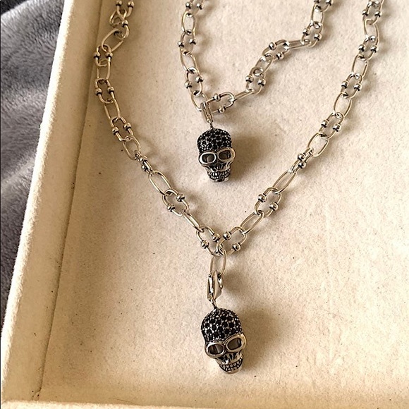 S925 Skull Pave Charm jewelry set for Men - Picture 1 of 12
